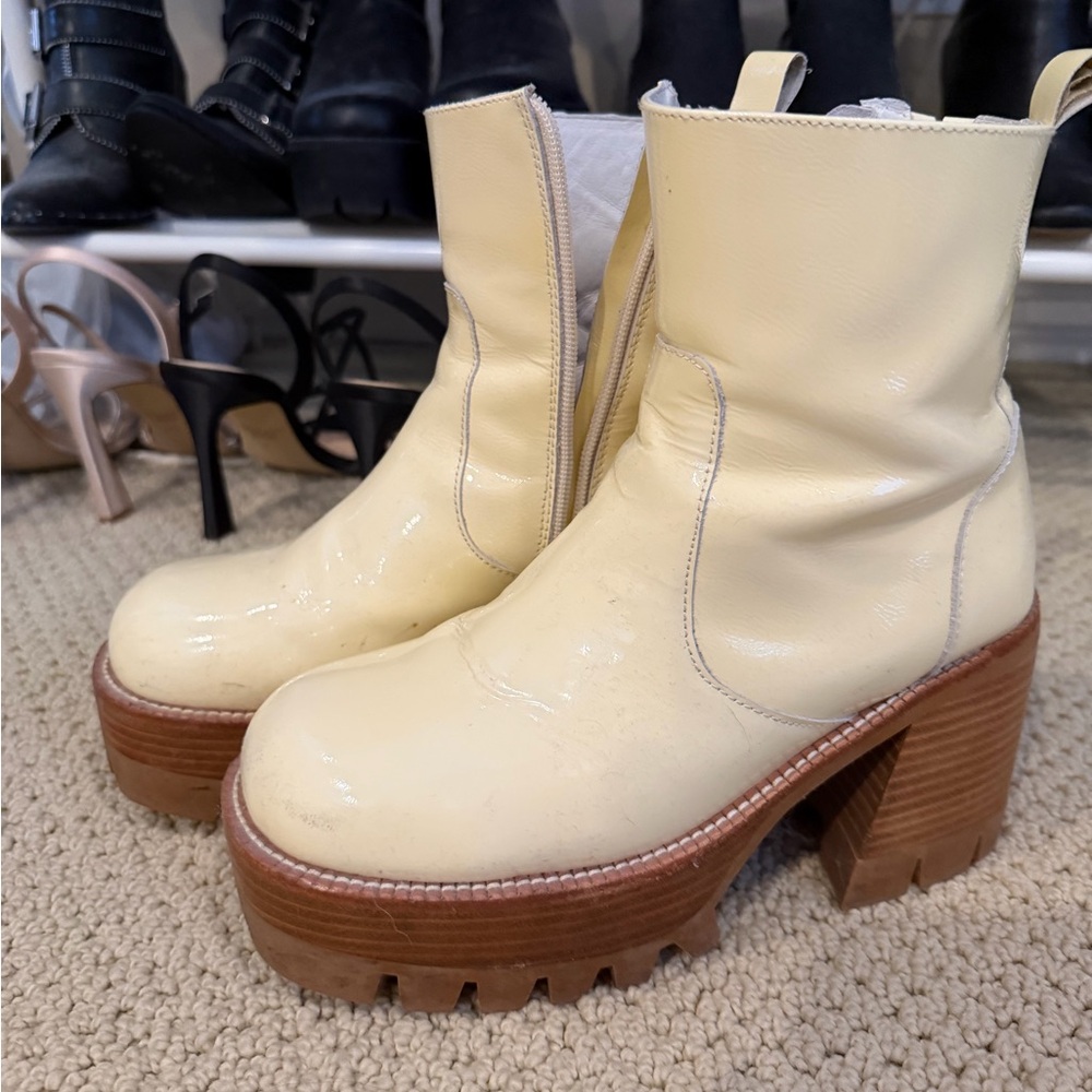 Cream Platform Lug Sole Ankle Boots
